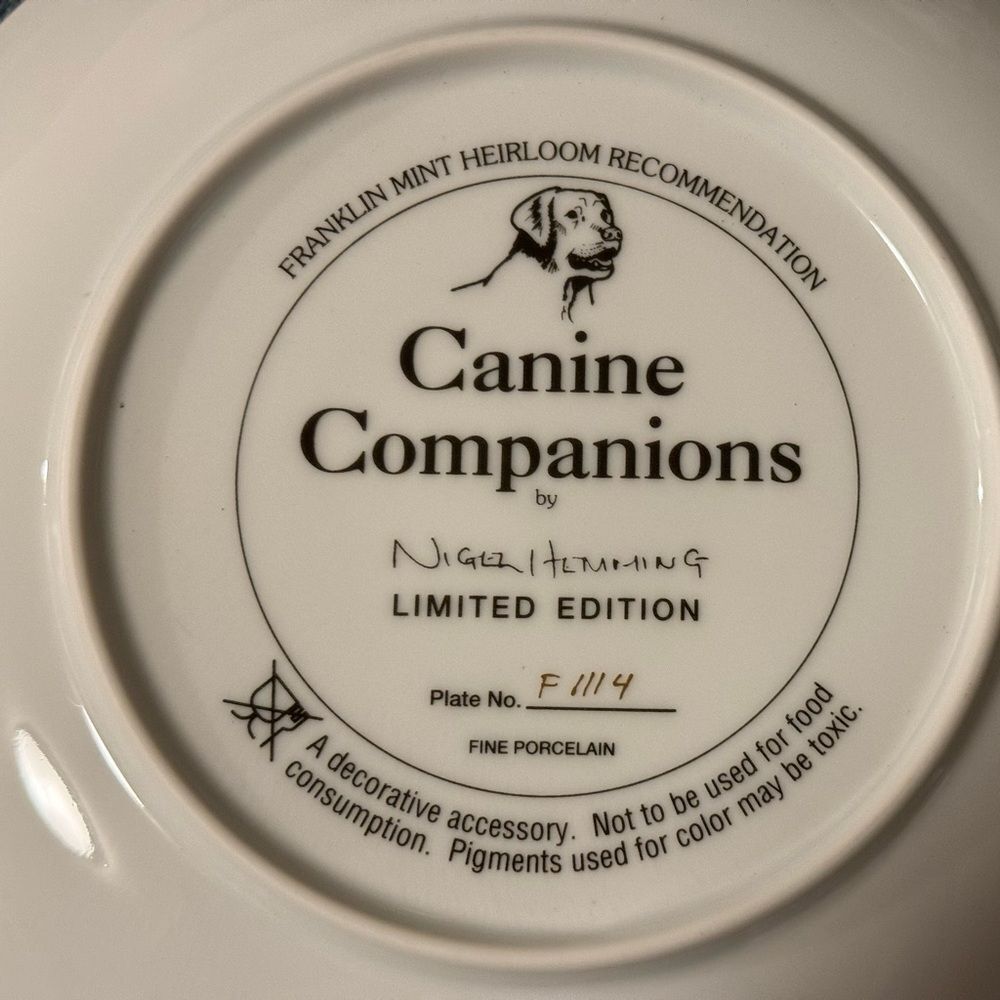 Canine Companions Franklin mint heirloom collectible plate dog art decor - Picture 3 of 5